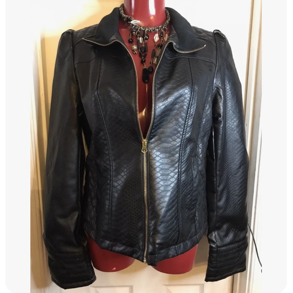 TRIPLESTAR FAUX PU LEATHER BLACK JACKET - Women's Size LARGE L